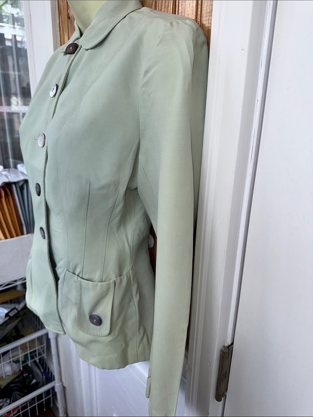 Vtg 50s/60s Bobbie Brooks Weather Match Light Sage Green Button-Front Blazer - Picture 4 of 12